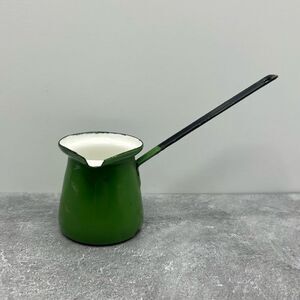 True rare Vintage Green Enamel Milk Butter Warmer Long Handle Mini Pot from Yugo